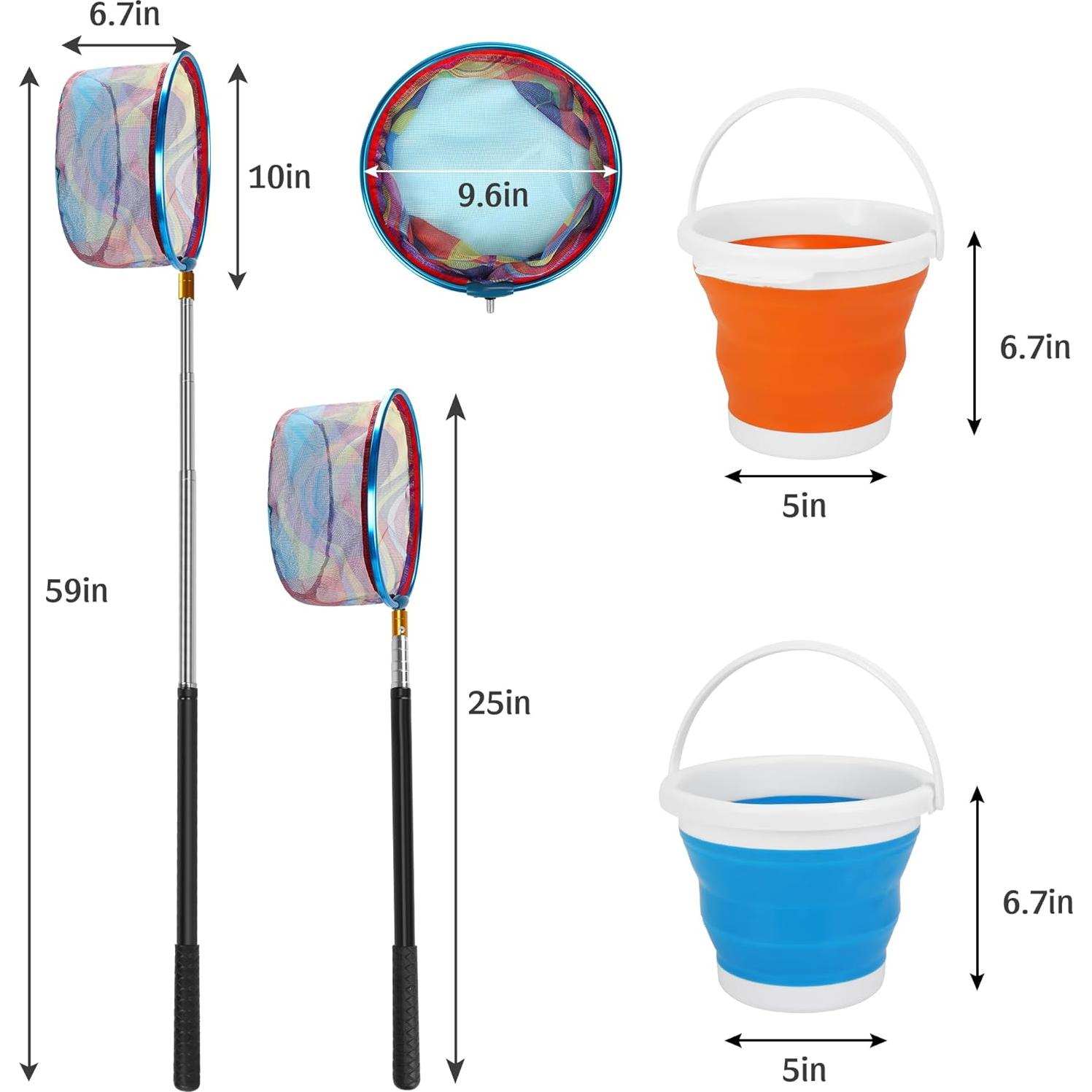 Juego de Pesca para Niños DricRoda 2 en 1 con Red Telescópica y Cubos