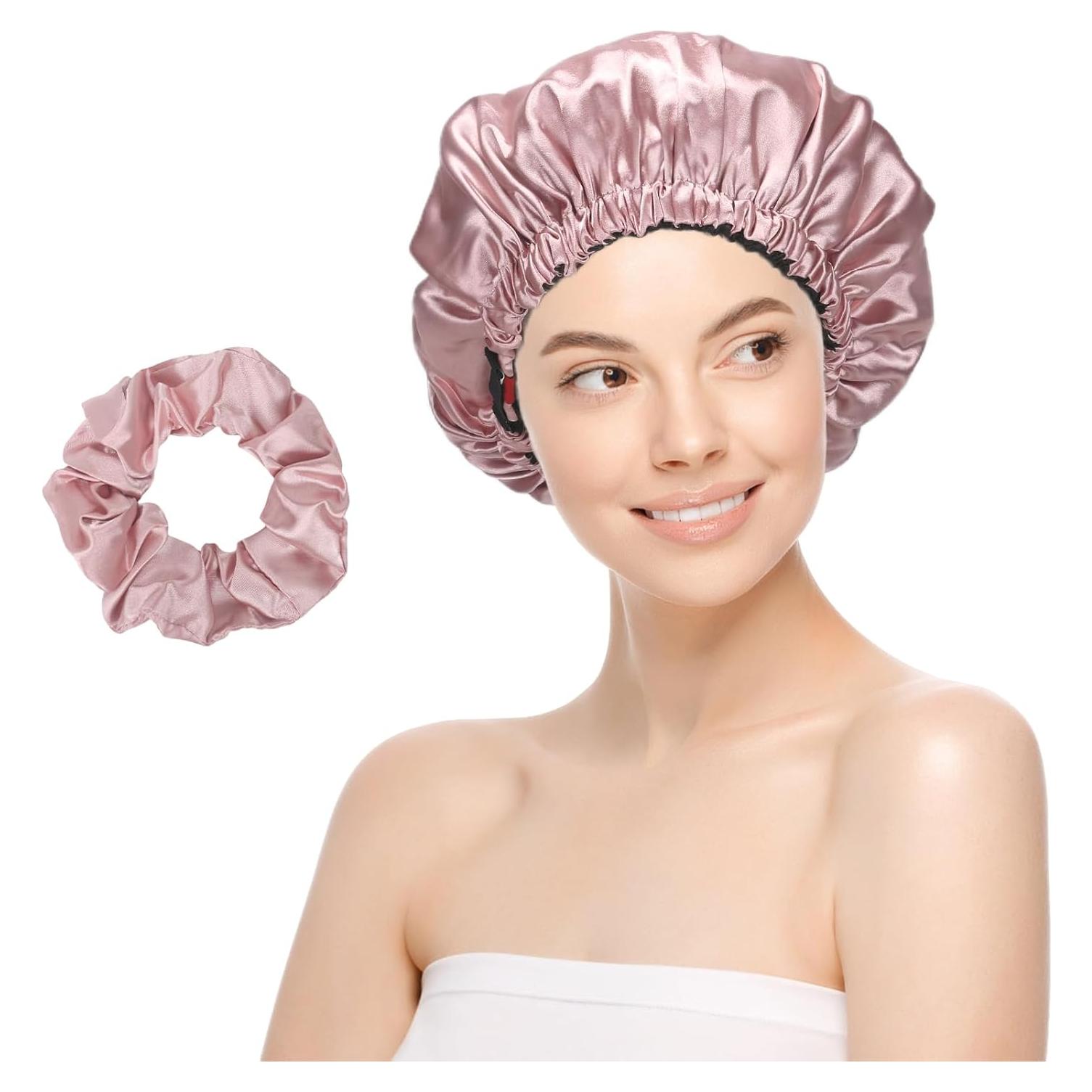 Bonete de dormir ajustable de satén rosa doble capa MIMEI