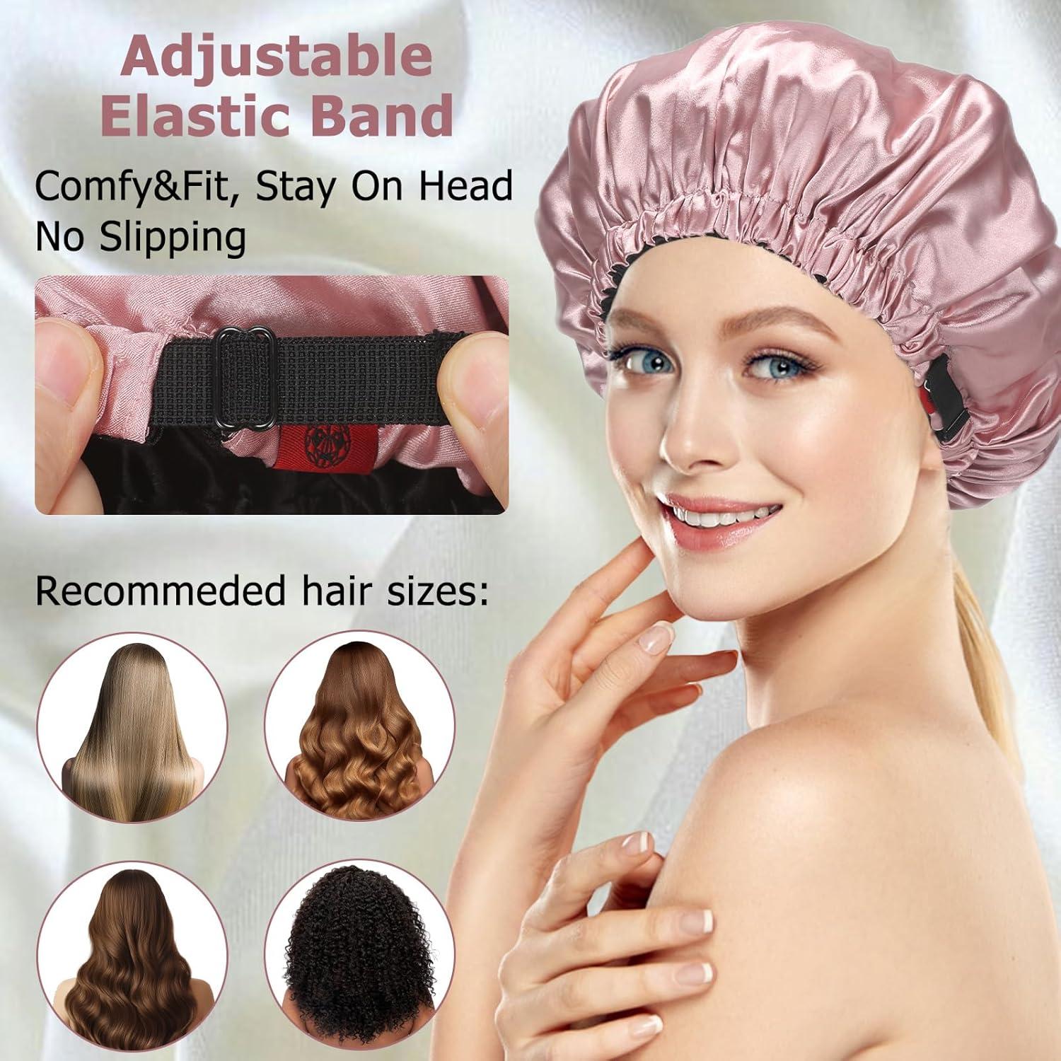 Bonete de dormir ajustable de satén rosa doble capa MIMEI