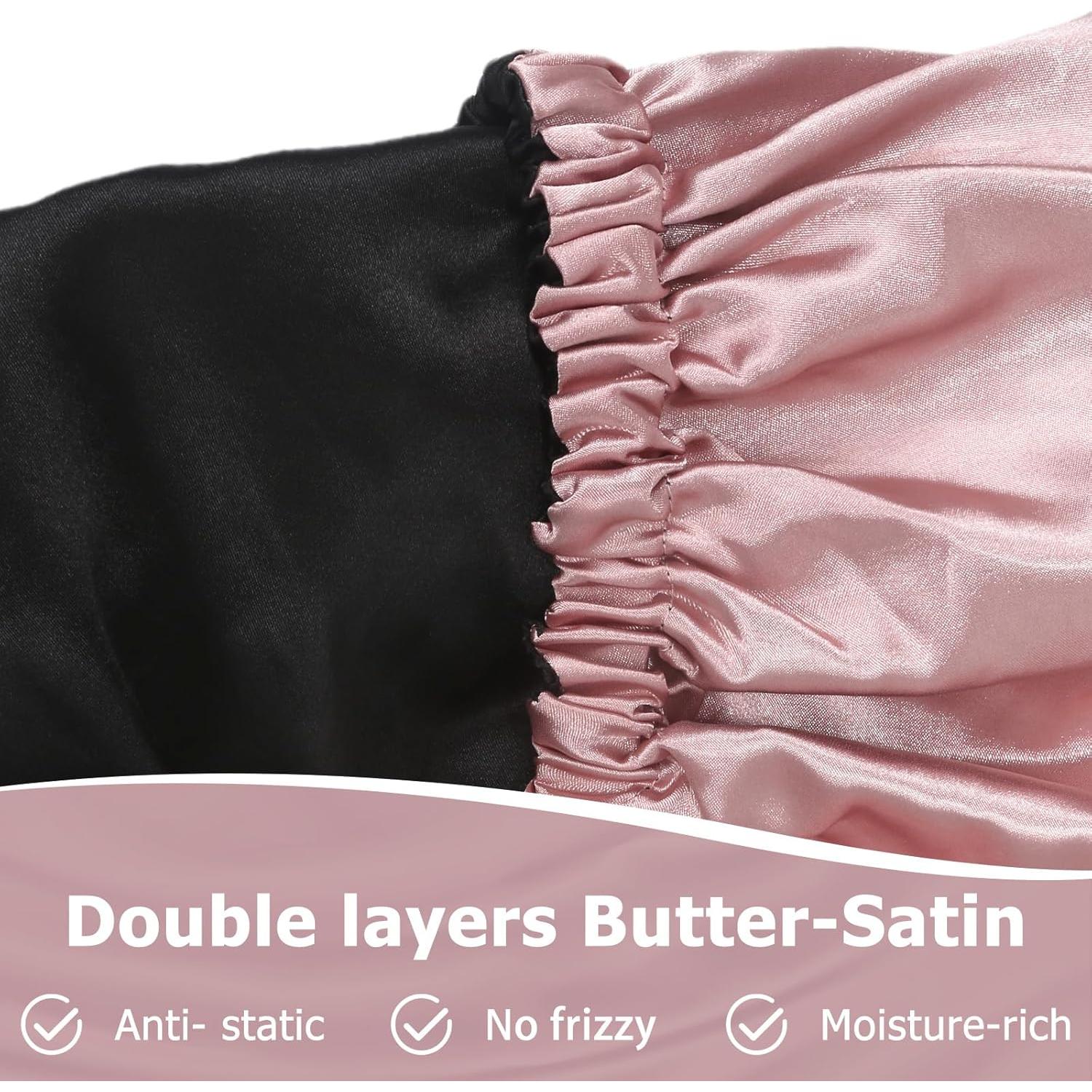 Bonete de dormir ajustable de satén rosa doble capa MIMEI