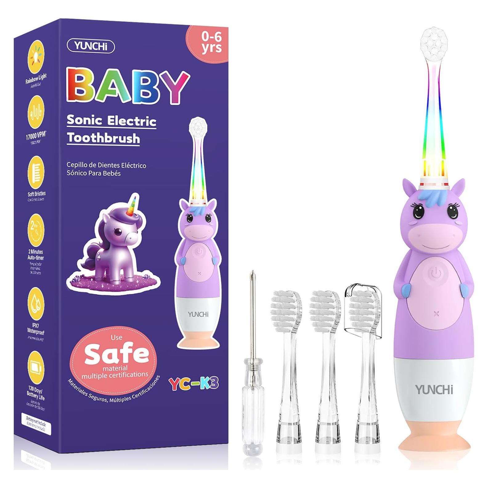 Cepillo de Dientes Eléctrico YUNCHI para Niños 0-6 Años con Luz LED