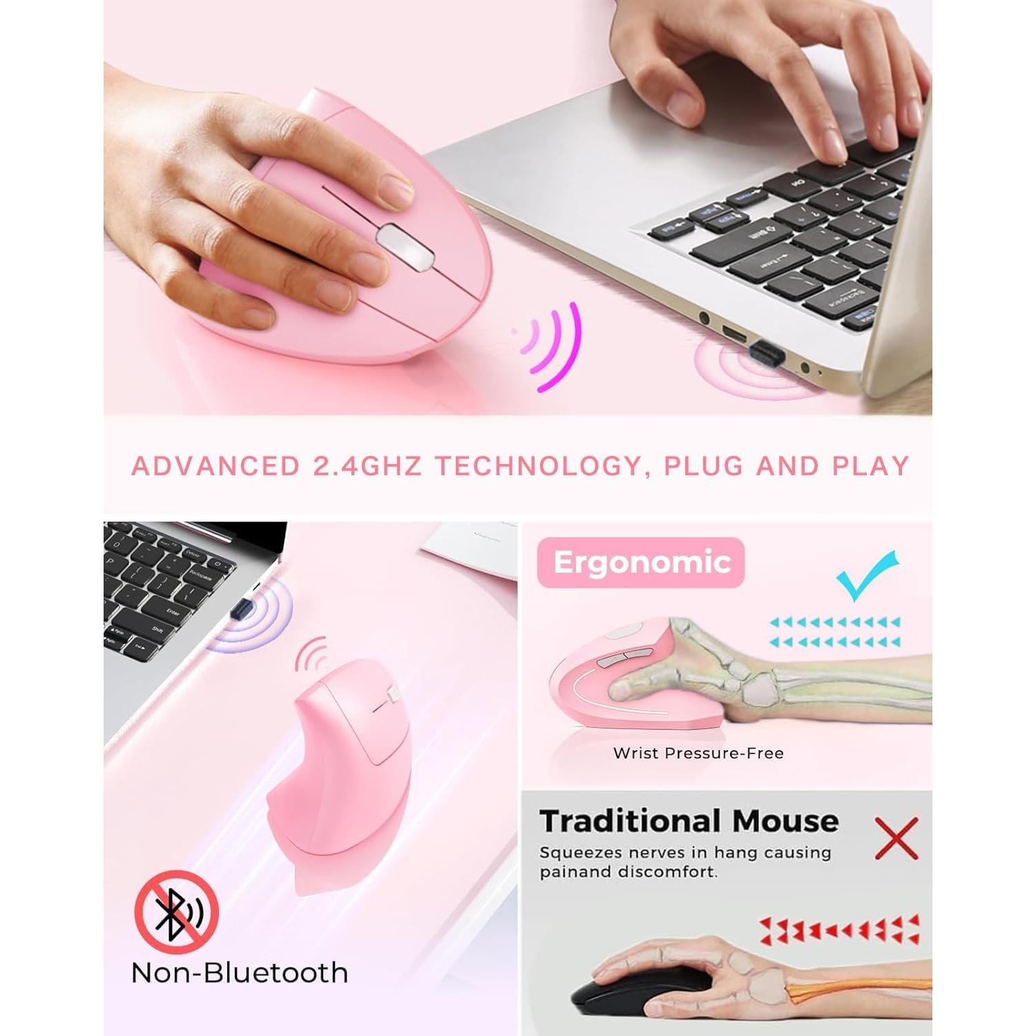 Ratón Ergonómico Inalámbrico BeWishes Rosa 3 DPI Ajustables