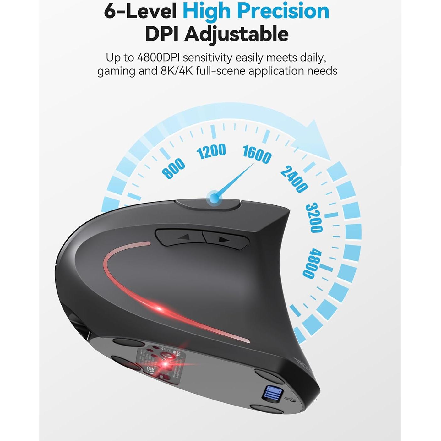 Ratón Ergonómico TECKNET Recargable Inalámbrico 6 DPI Gris