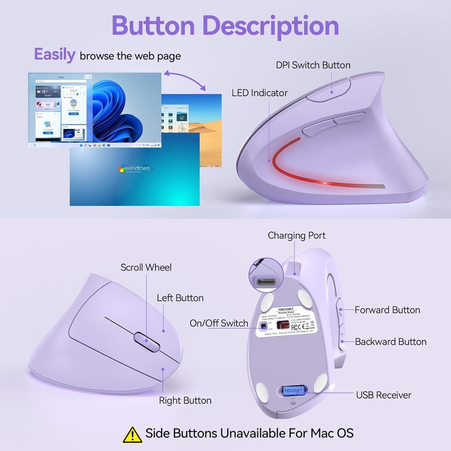 Ratón Ergonómico Inalámbrico TECKNET Vertical 5 DPI Ajustables