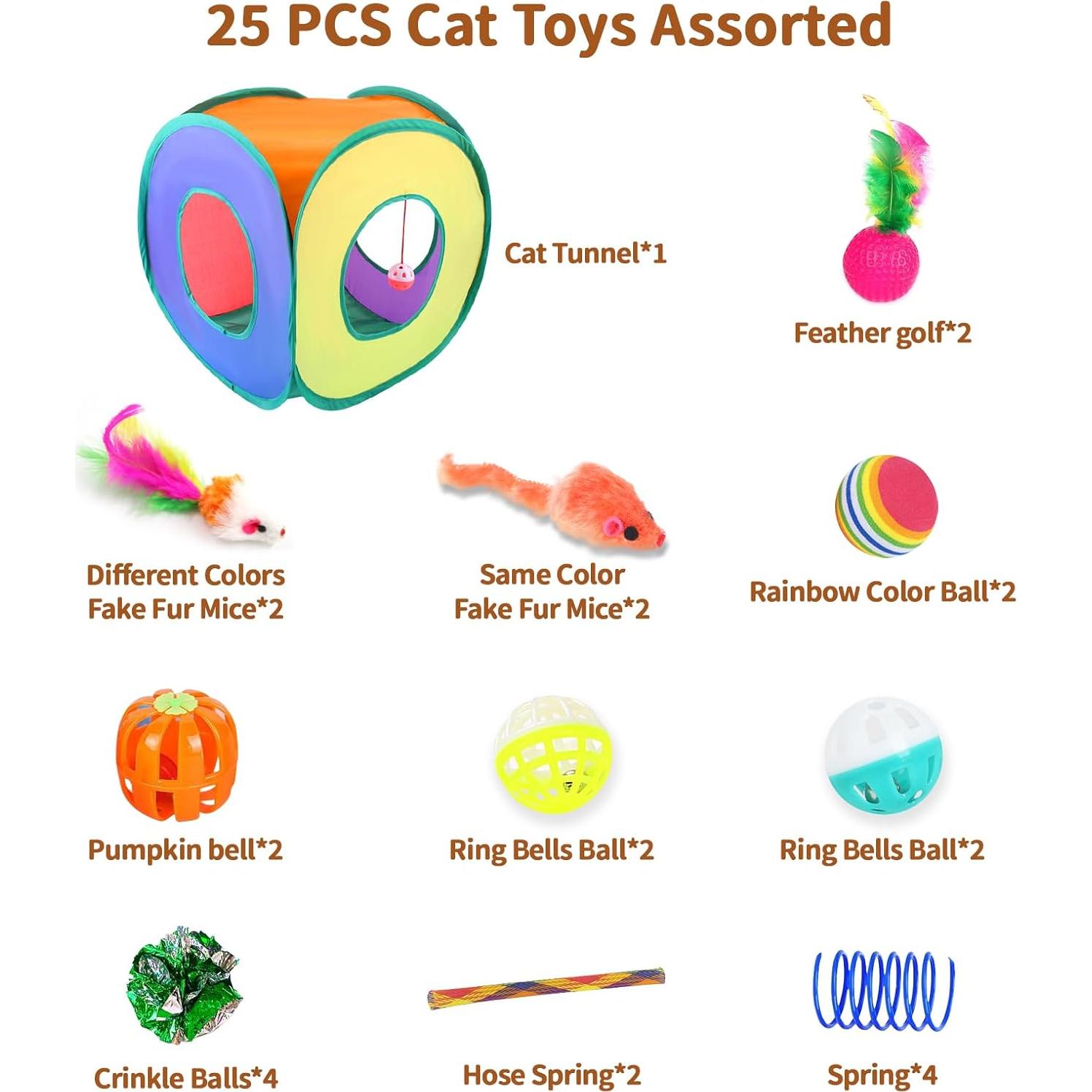 Kit de Juguetes para Gatos 25 Piezas iCAGY con Túnel Arcoíris