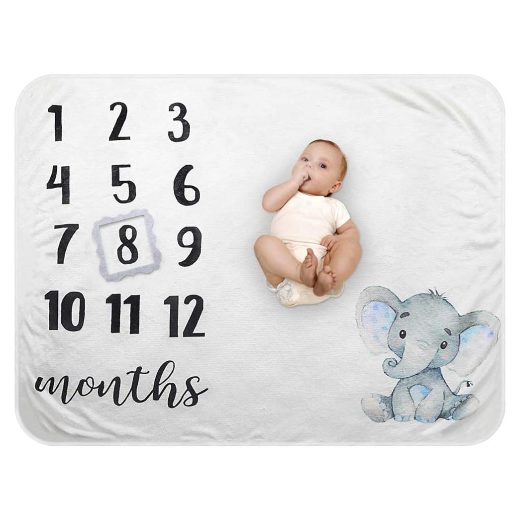 Manta de Hitos Mensuales Besbaby Elefante Azul 119x102cm