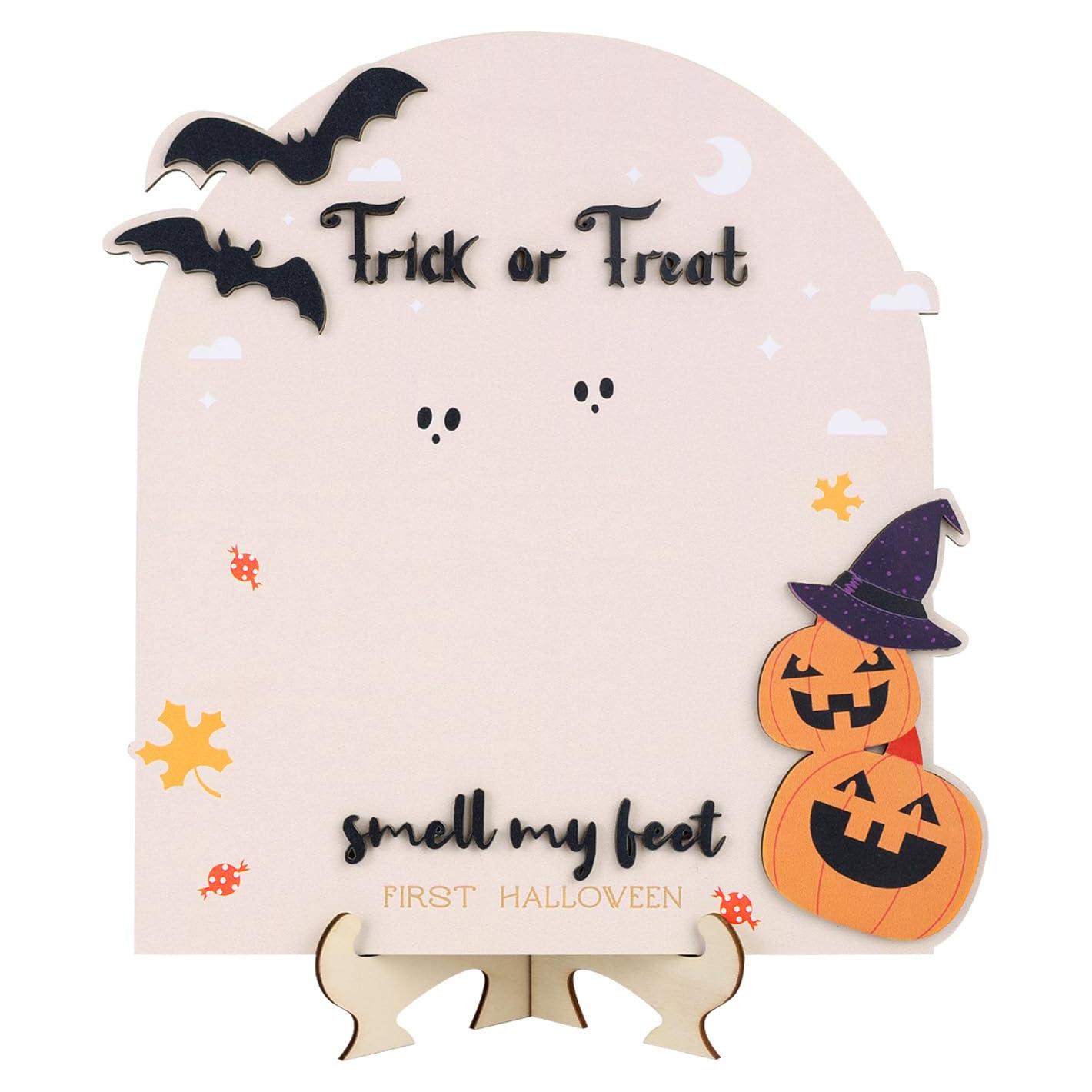 Tarjeta de Hito de Huella de Halloween Bebé Madera 25.5x24.5cm