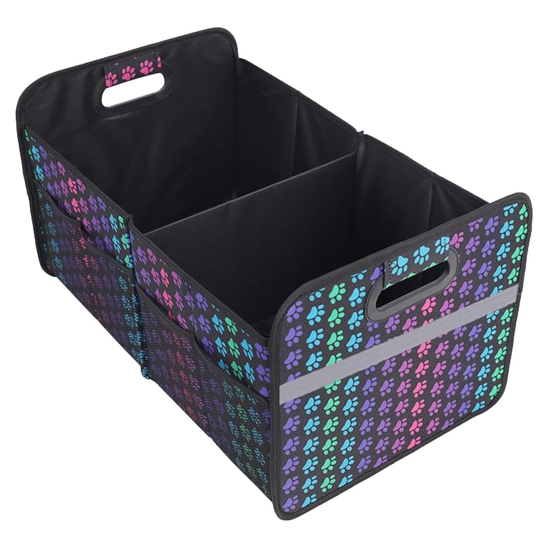 Car Trunk Organizer, Collapsible Multi-Compartment Auto Storage Box with 4 Pockets, Waterproof Oxford Fabric Car Trunk Container Accessories for Sedan SUV Truck (Colorful)