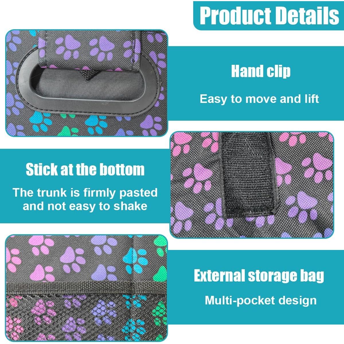 Car Trunk Organizer, Collapsible Multi-Compartment Auto Storage Box with 4 Pockets, Waterproof Oxford Fabric Car Trunk Container Accessories for Sedan SUV Truck (Colorful)