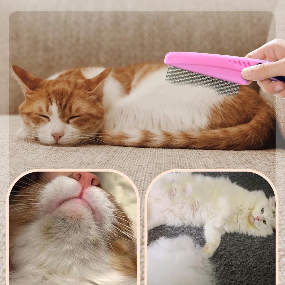 Flea Comb with Rubber Handle, 2025 Upgraded Fine Tooth Dandruff Comb for Dogs & Cats, Fine Tooth Dog Combs for Grooming (Pink)