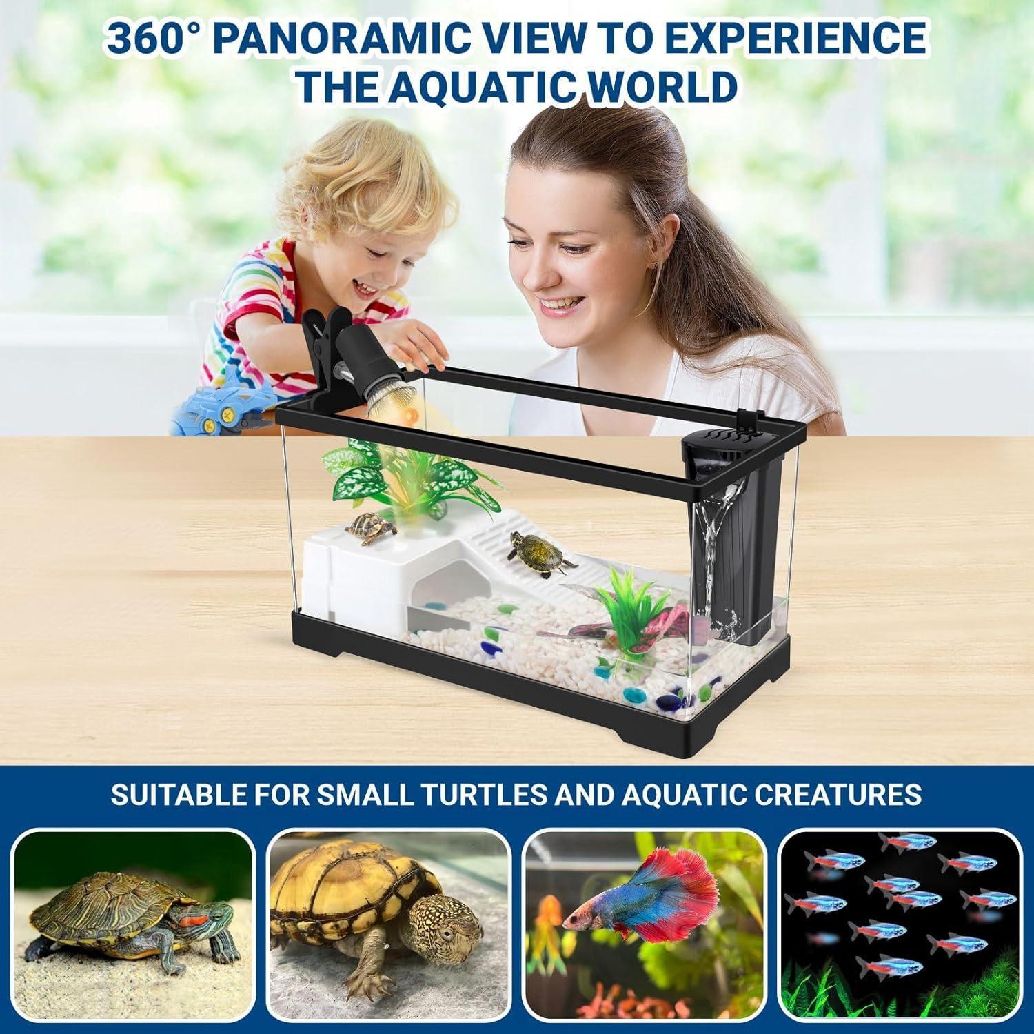 Kit Acuario para Tortugas GOZILLA 40x20x22.86cm con Filtro y Lámpara