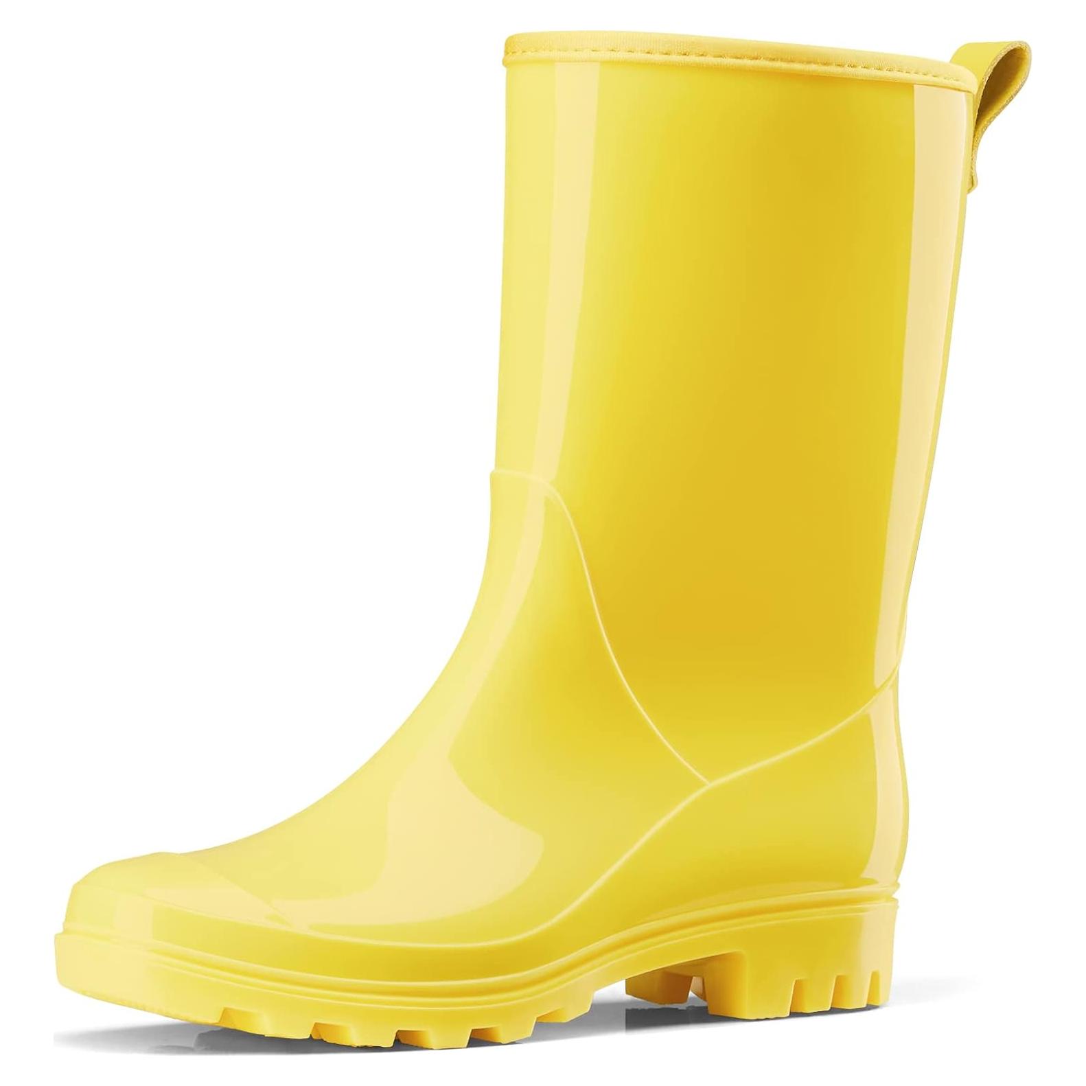 Botas de lluvia HISEA para mujer, media pantorrilla, amarillas