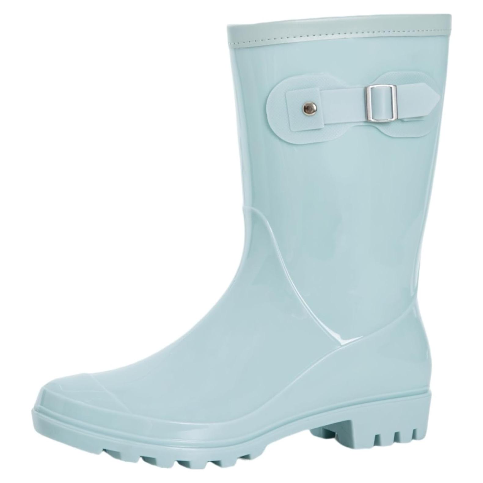 Botas de lluvia Fubotao para mujer, media pantorrilla, azul