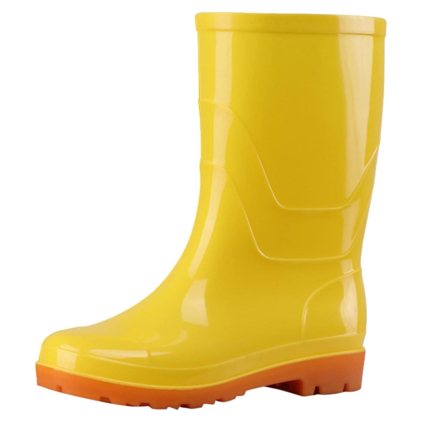 Botas de Lluvia Amarillas Mujeres Impermeables Media Pantorrilla