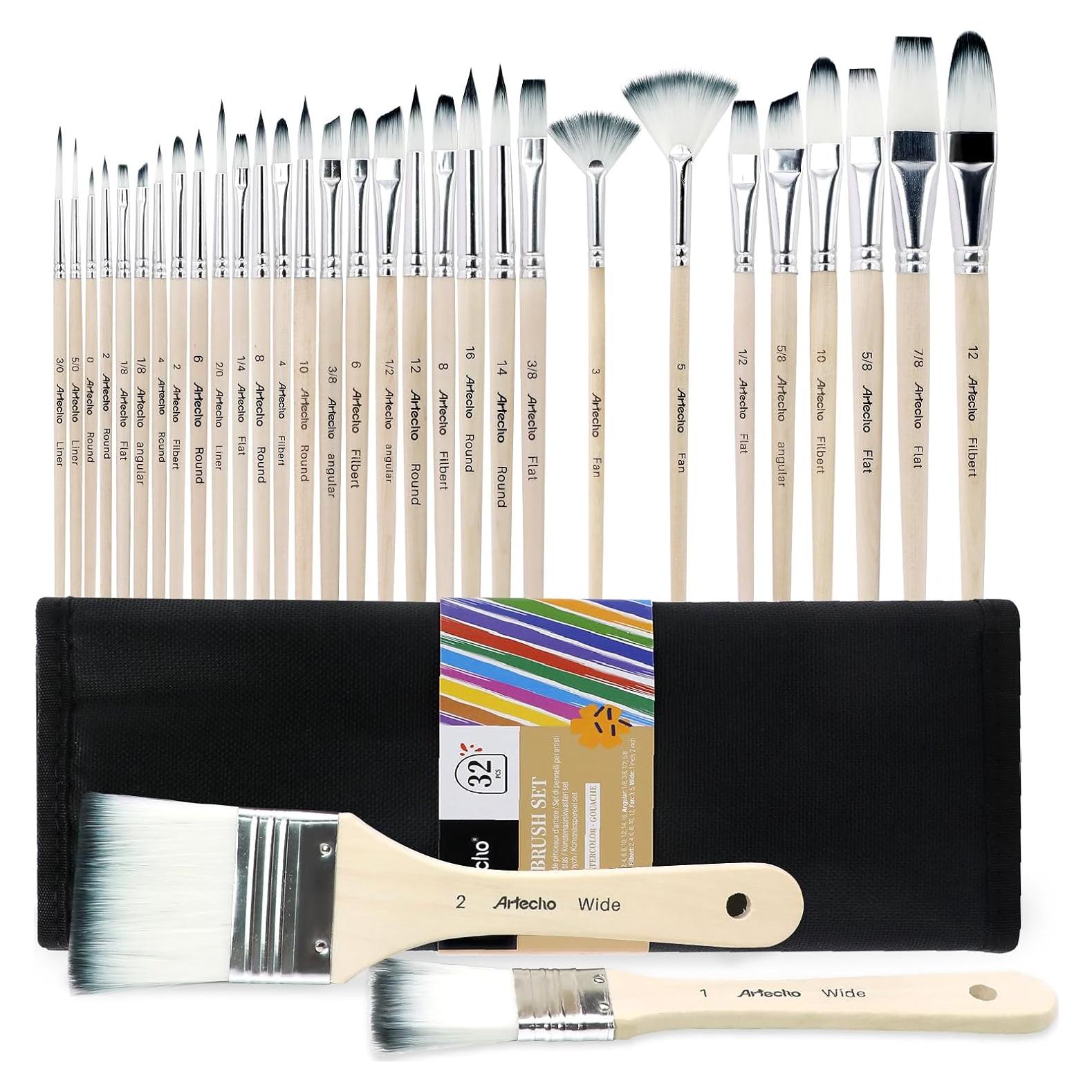 Set de 32 Pinceles de Pintura Acrílica Artecho - Nylon y Madera