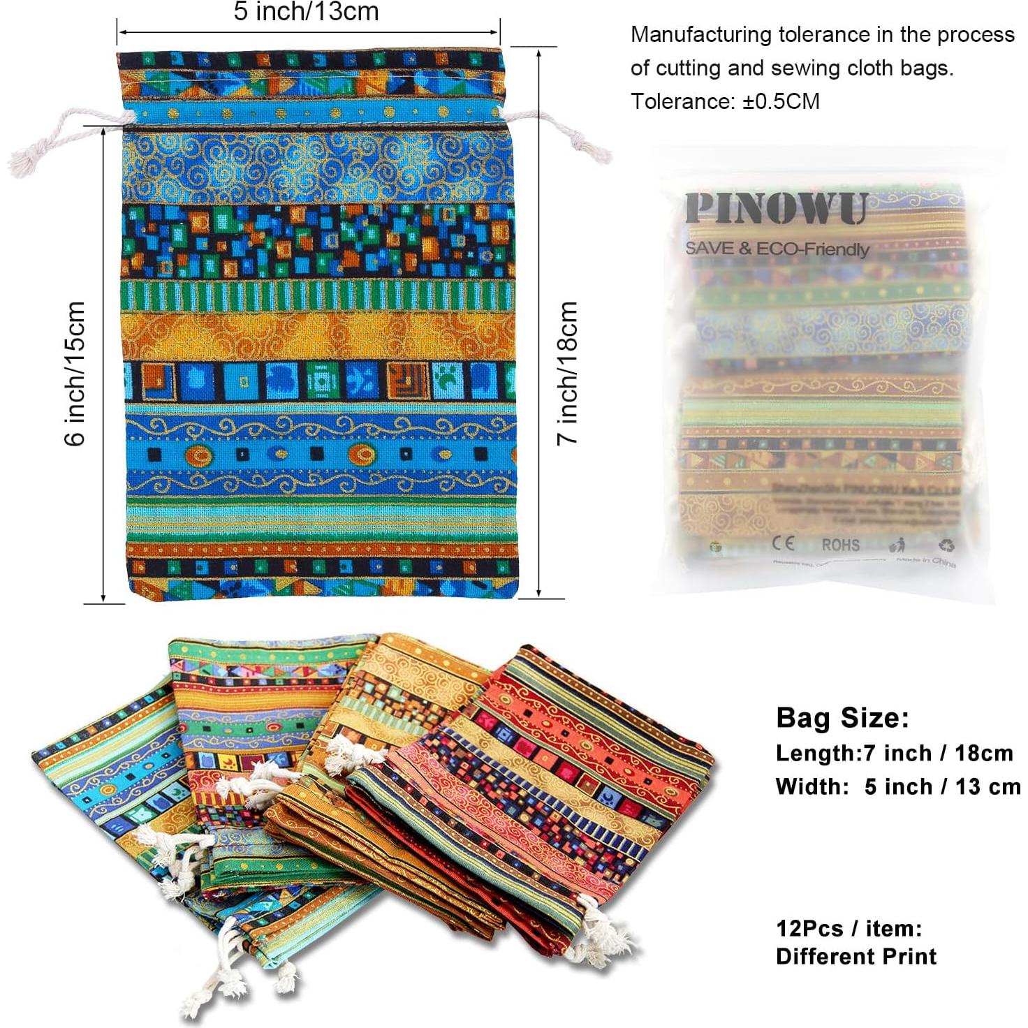 Bolsas de Regalo Ecológicas Pinowu 13x18cm Algodón Reutilizables 12pcs