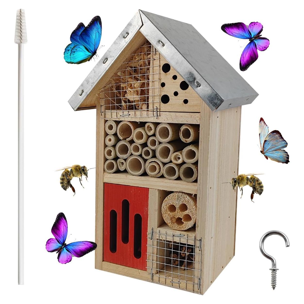 Casa de Abejas Colgante de Madera Natural TIHOOD 25.4x17 cm