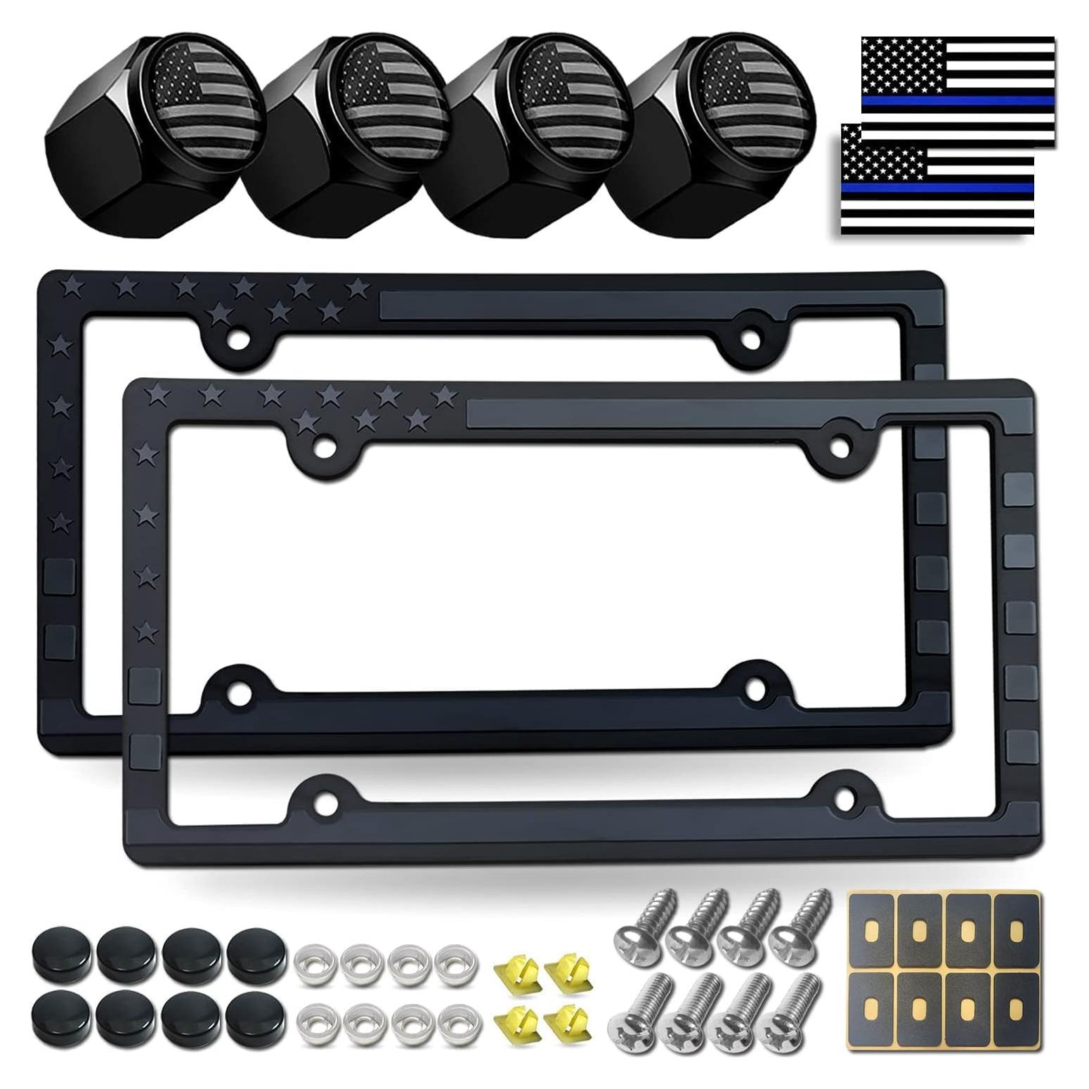 Marco de Placa de Licencia Patriótico FBJTDQ Negro Mate 2 Piezas
