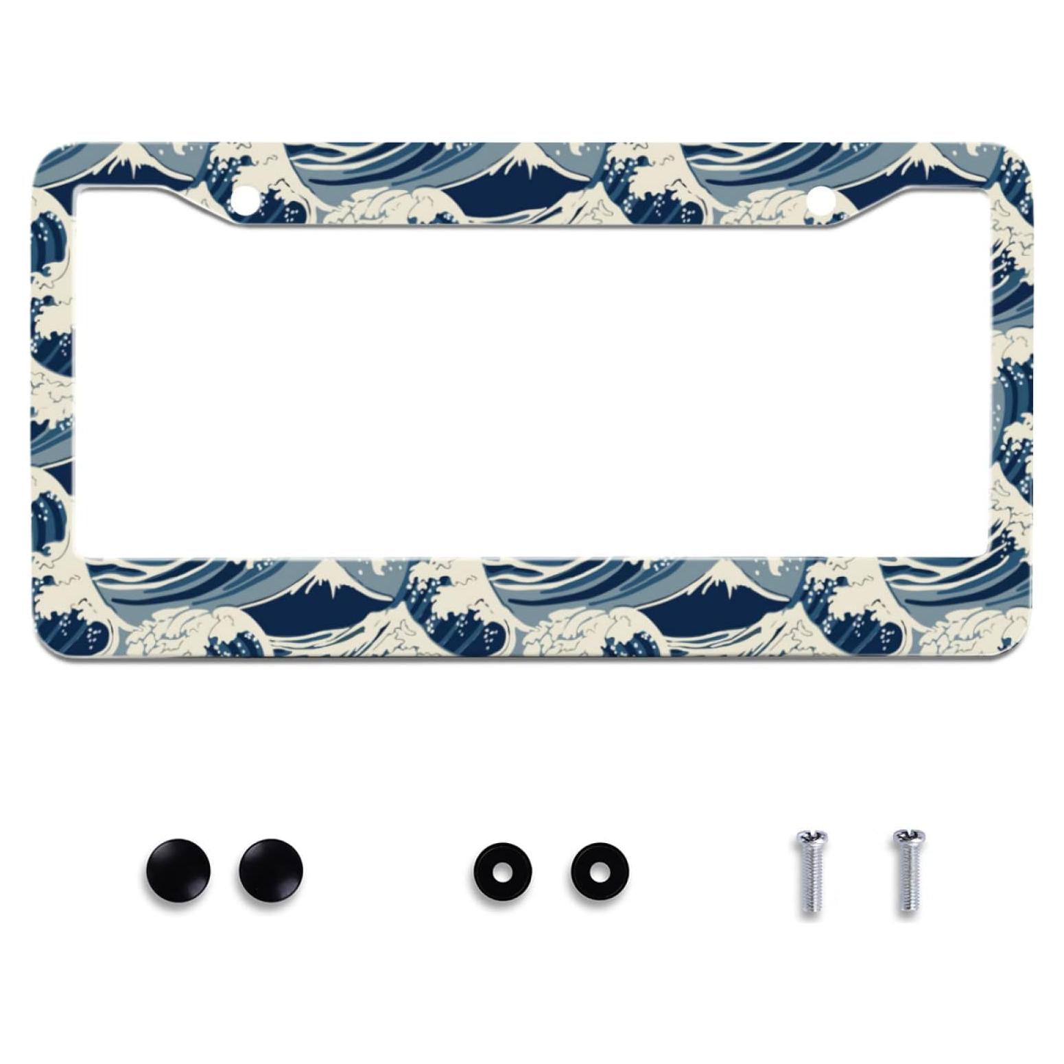 Marco de Placa de Licencia Omw2fyb Acero Inoxidable Olas 30.5x15.2cm