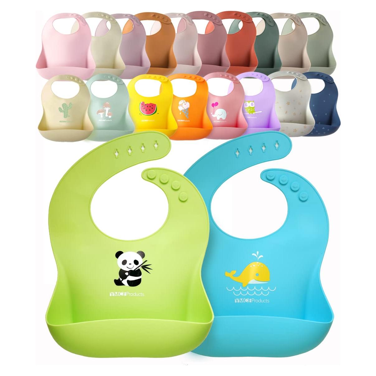 Paquete de 2 Baberos de Silicona Impermeables Bebé Verde/Azul