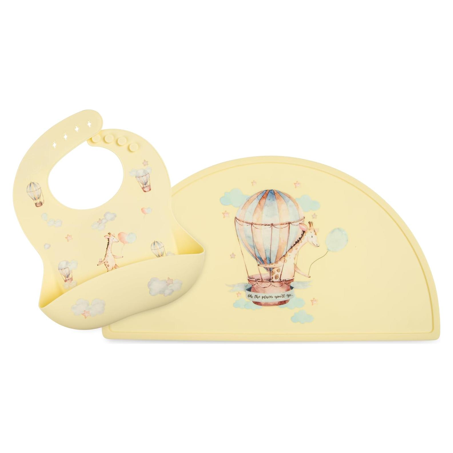 Babero y Tapete de Silicona Mamabear | Ajustable, Impermeable, Libre de BPA