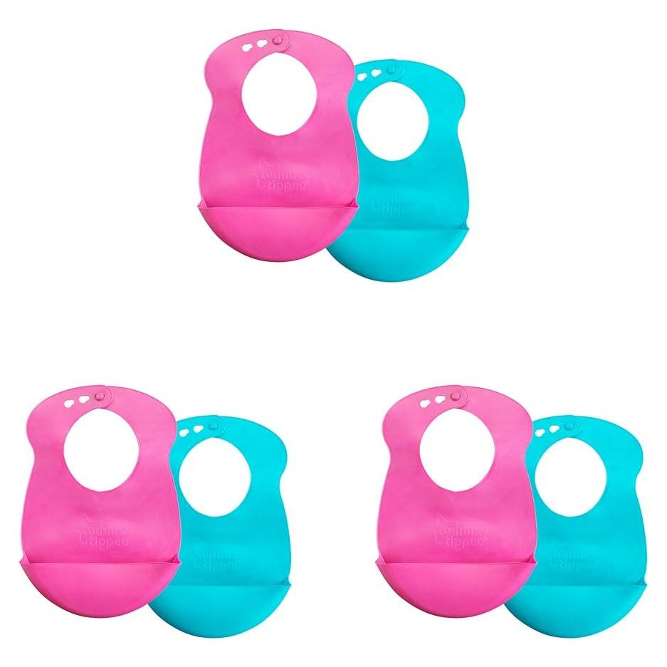 Babero Easi-Roll Tommee Tippee Rosa y Verde 7+ Meses - 3 Piezas