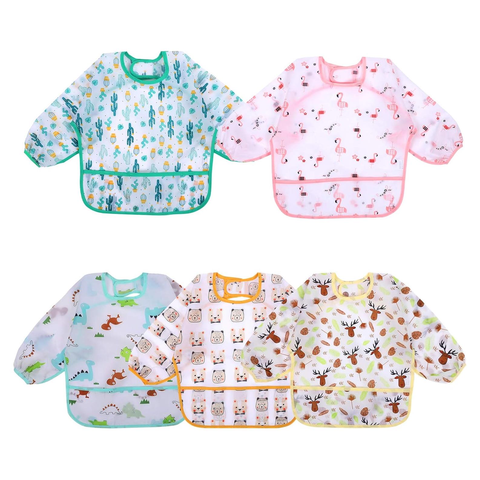 Baberos de Manga Larga Accmor Impermeables para Bebés 6-36 Meses