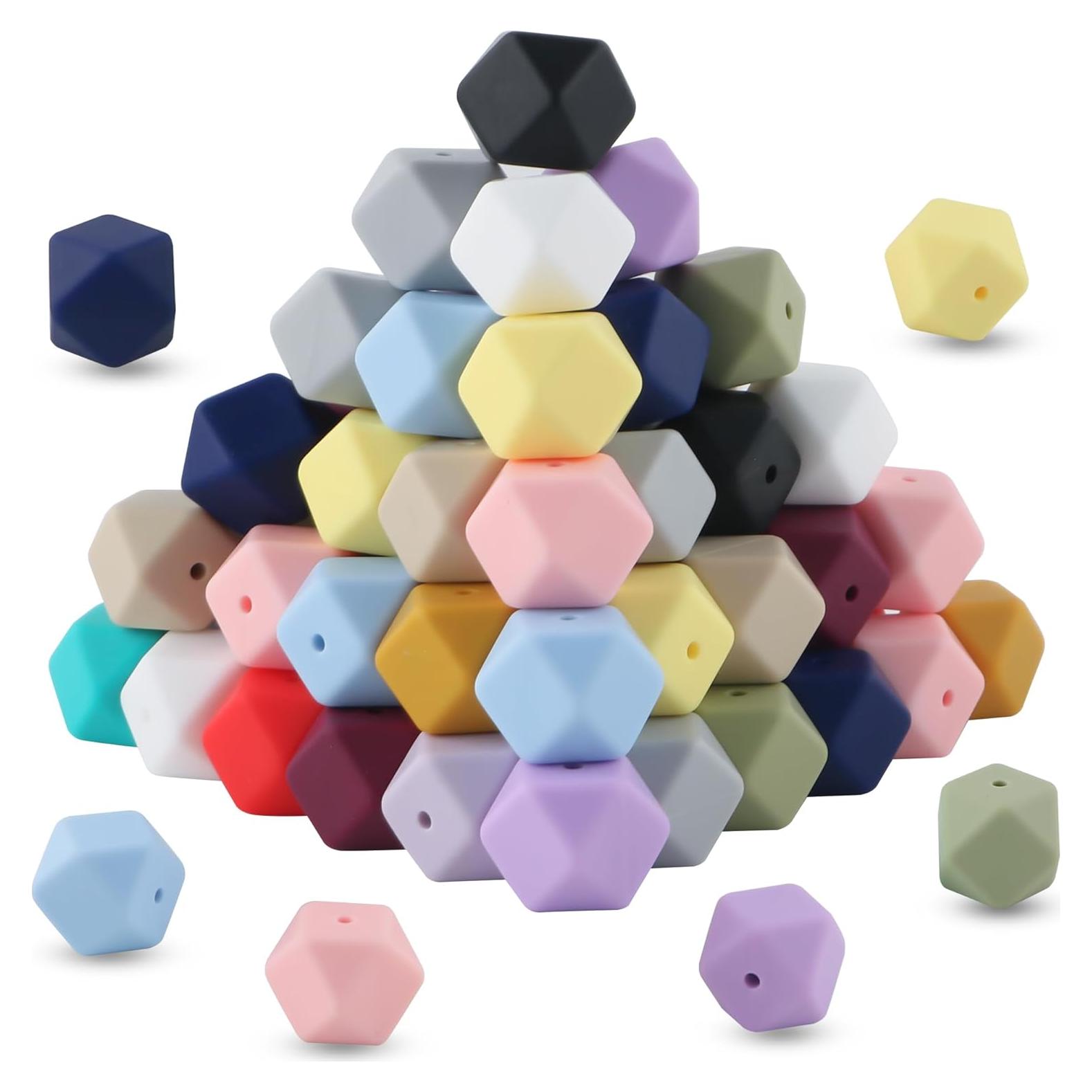 60 Perlas de Silicona Hexagonales Multicolor 17mm HHCFAST