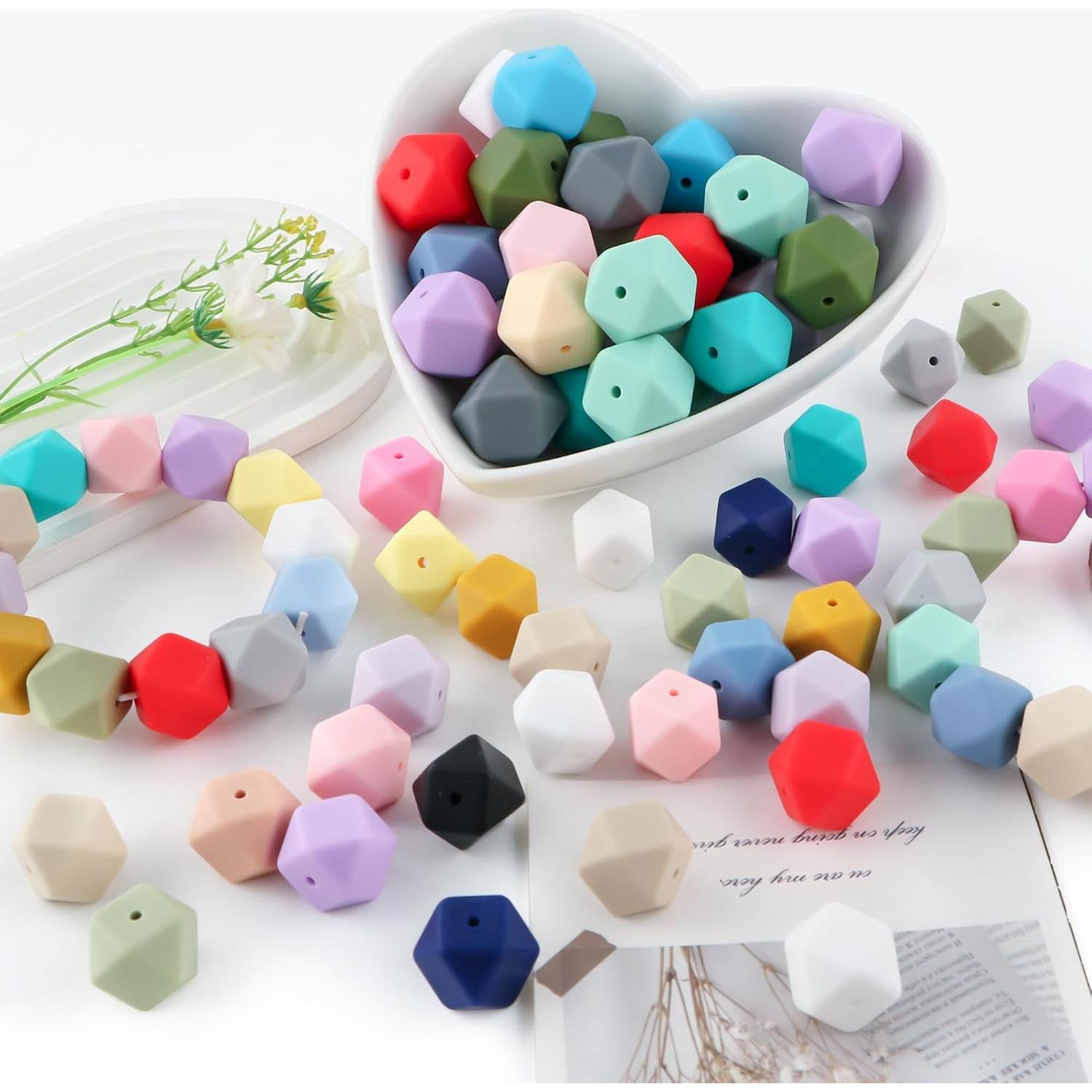 60 Perlas de Silicona Hexagonales Multicolor 17mm HHCFAST
