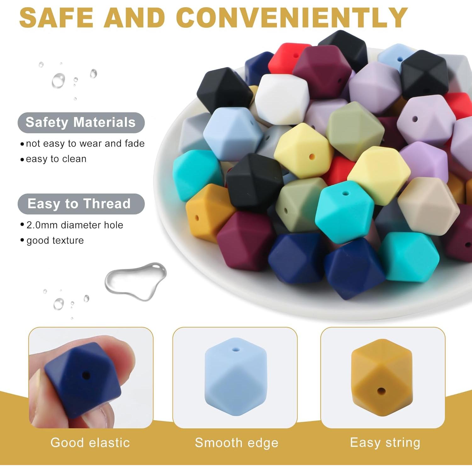 60 Perlas de Silicona Hexagonales Multicolor 17mm HHCFAST