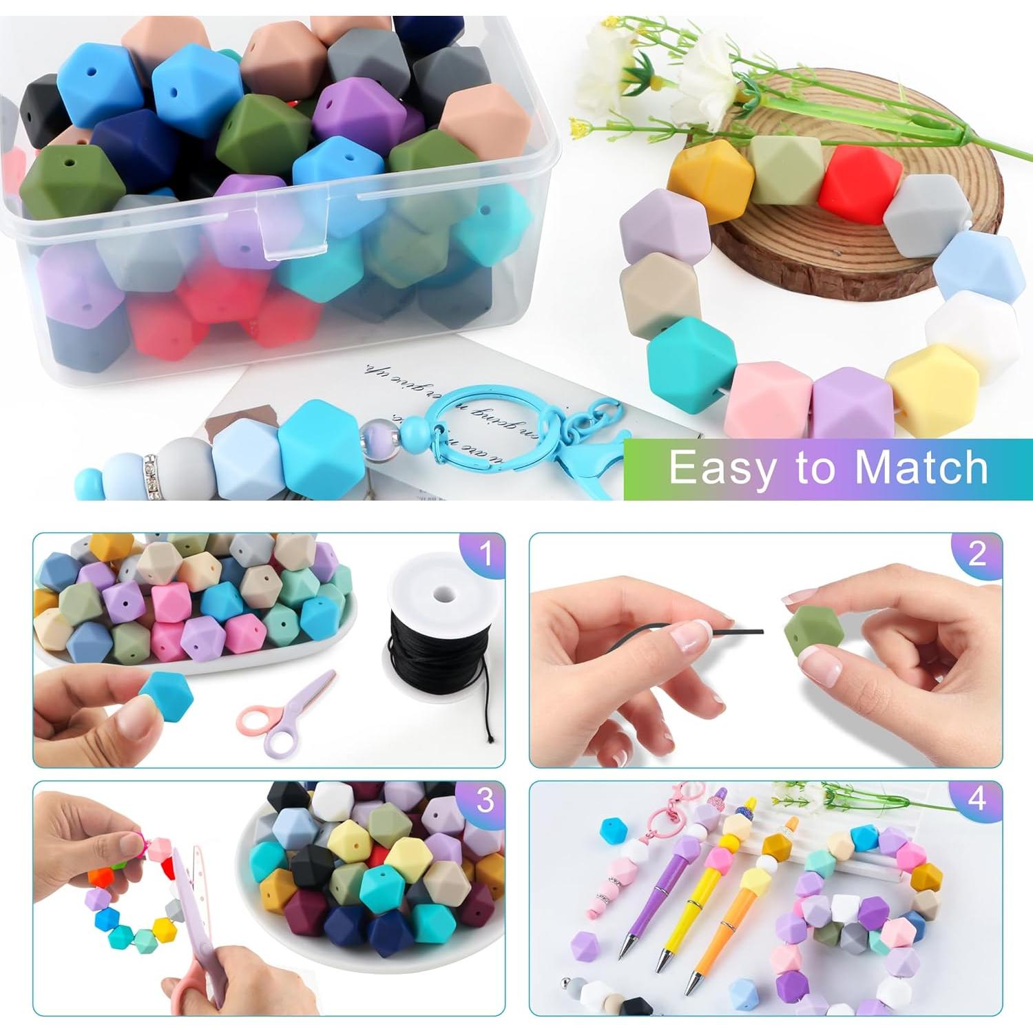 60 Perlas de Silicona Hexagonales Multicolor 17mm HHCFAST