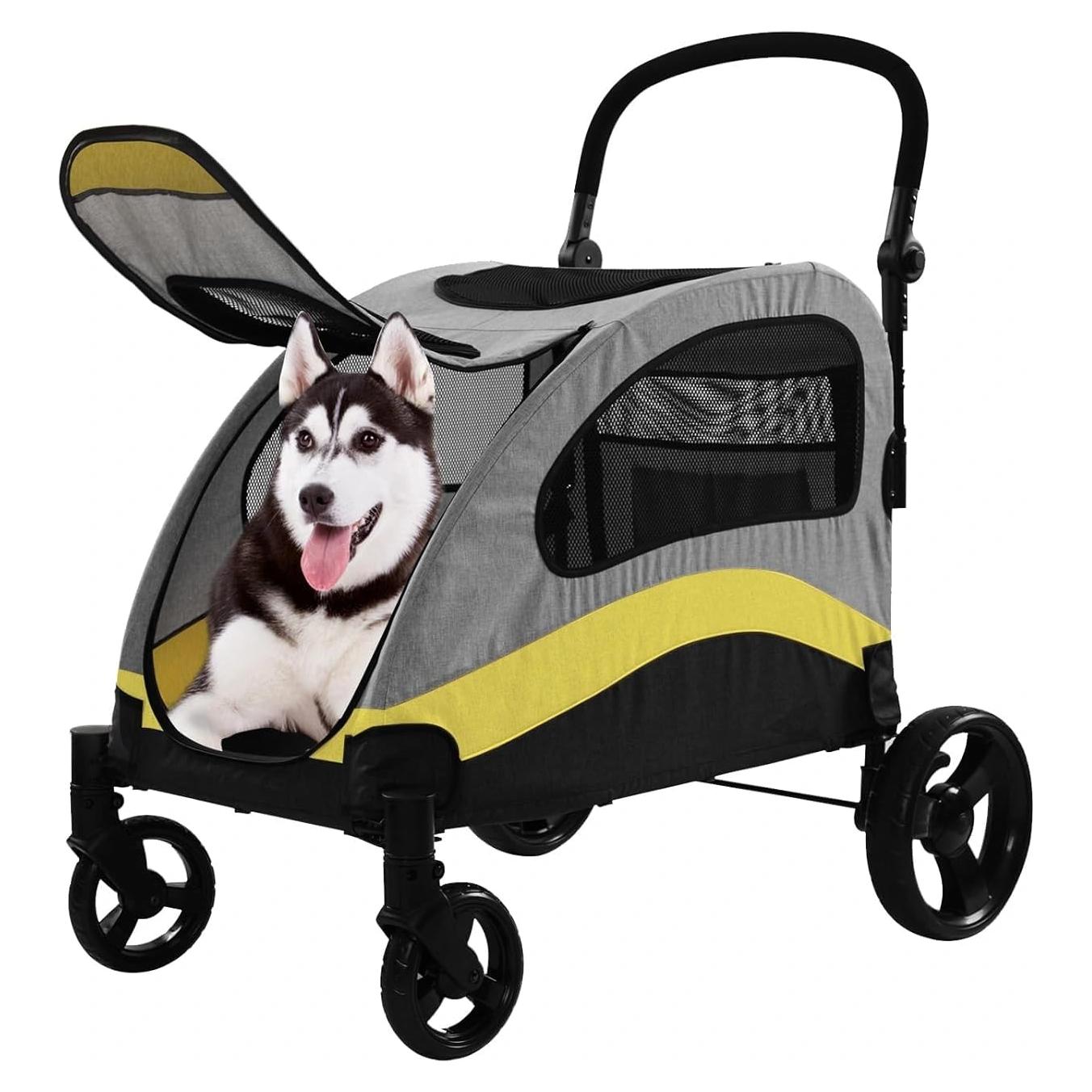 Carrito para Perros XL FunImpact Plegable 40kg Gris-Amarillo