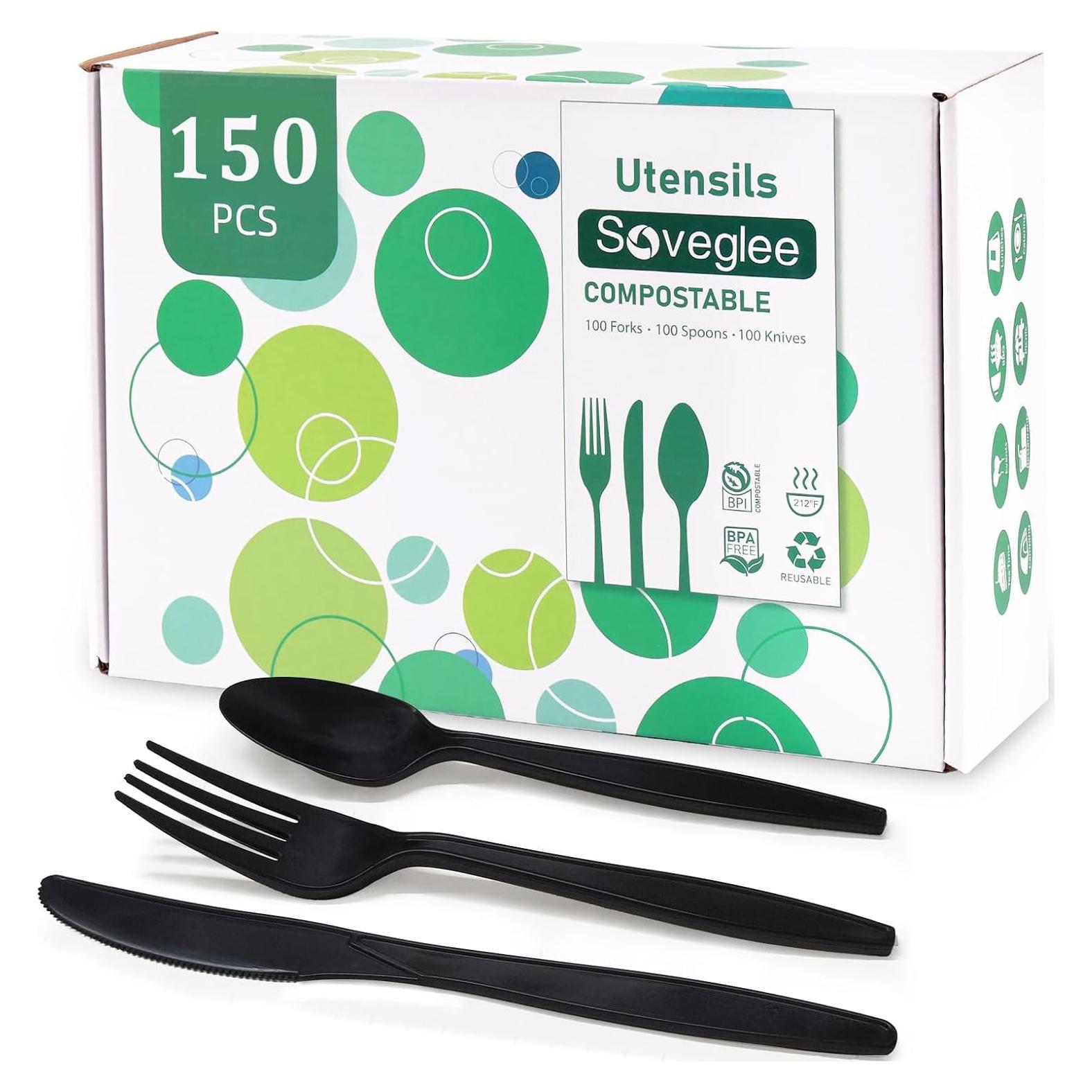 Set de Cubiertos Compostables SOVEGLEE 150 Piezas Negros