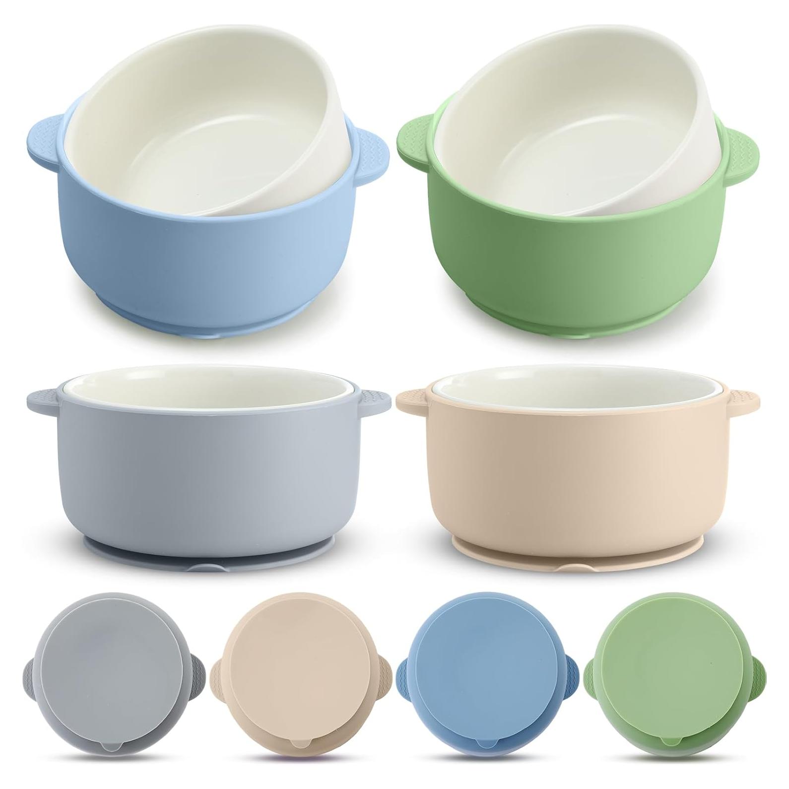 Cuencos de Porcelana para Niños Domensi 4 Piezas Antideslizantes