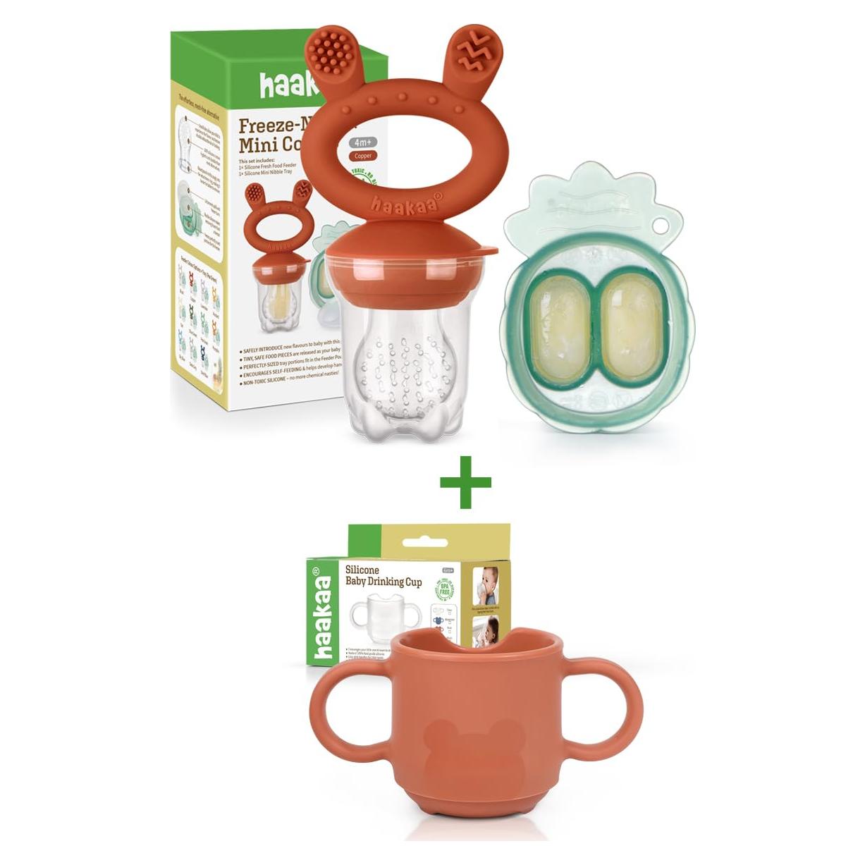 Combo Alimentador de Frutas y Taza Silicona Haakaa para Bebés