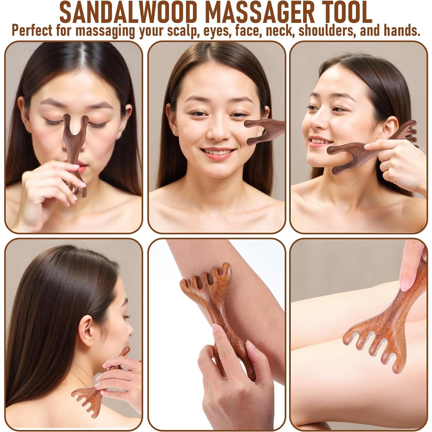 Masajeador de Cuero Cabelludo Manual HJZHII de Sándalo 2 en 1