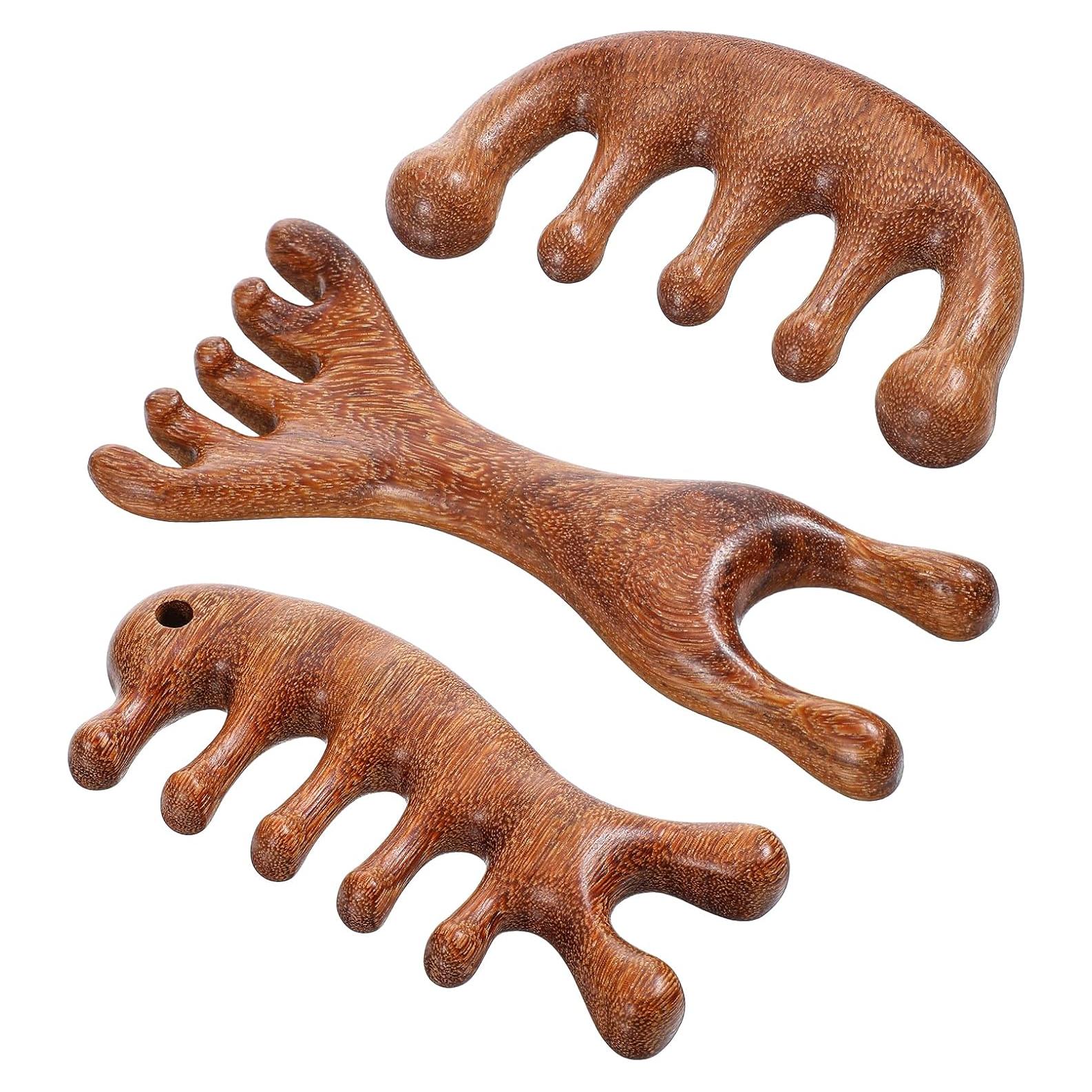 Juego de 3 Peines Masajeadores de Madera Sándalo QfwdfcTrenz