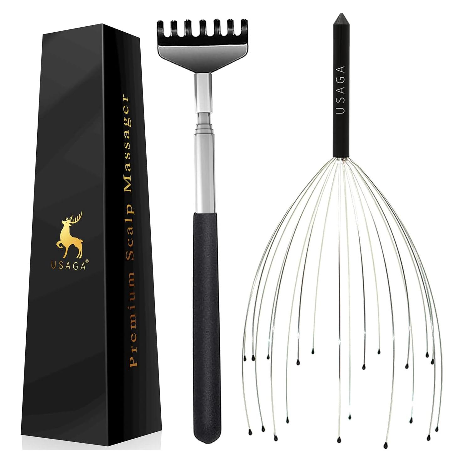 Masajeador de Cabeza USAGA 20 Púas Negro para Relajación