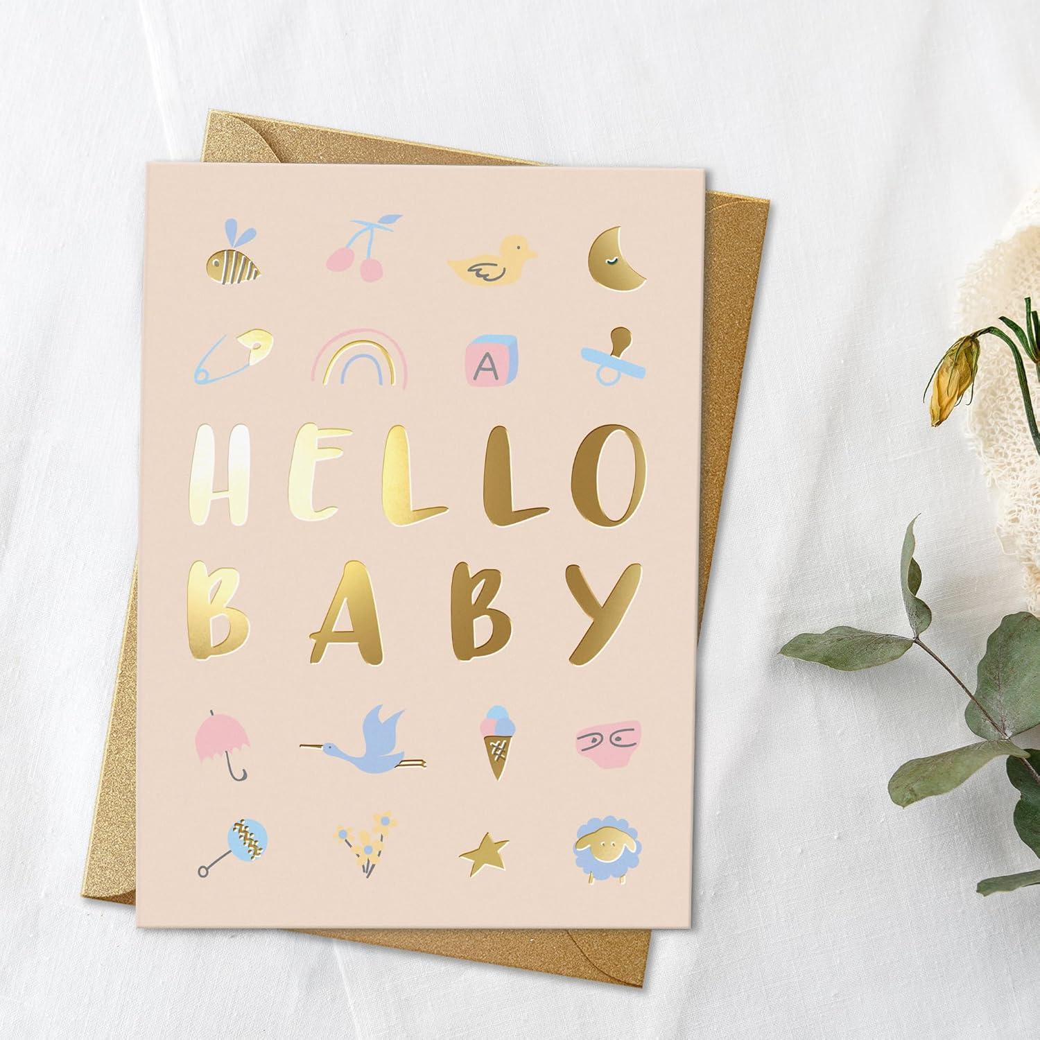 Tarjeta de Baby Shower Sweetzer & Orange con Foil Dorado 12.7x17.8 cm