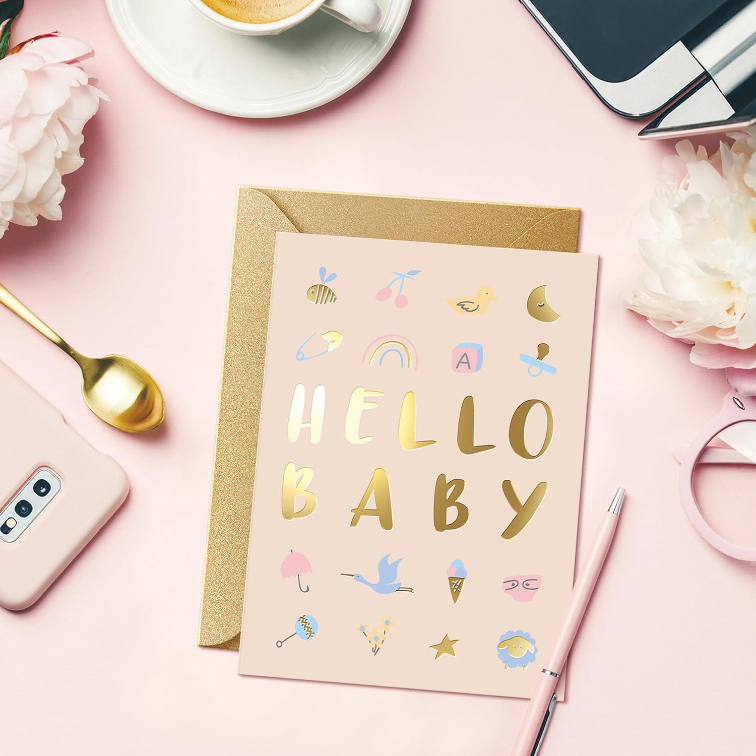 Tarjeta de Baby Shower Sweetzer & Orange con Foil Dorado 12.7x17.8 cm