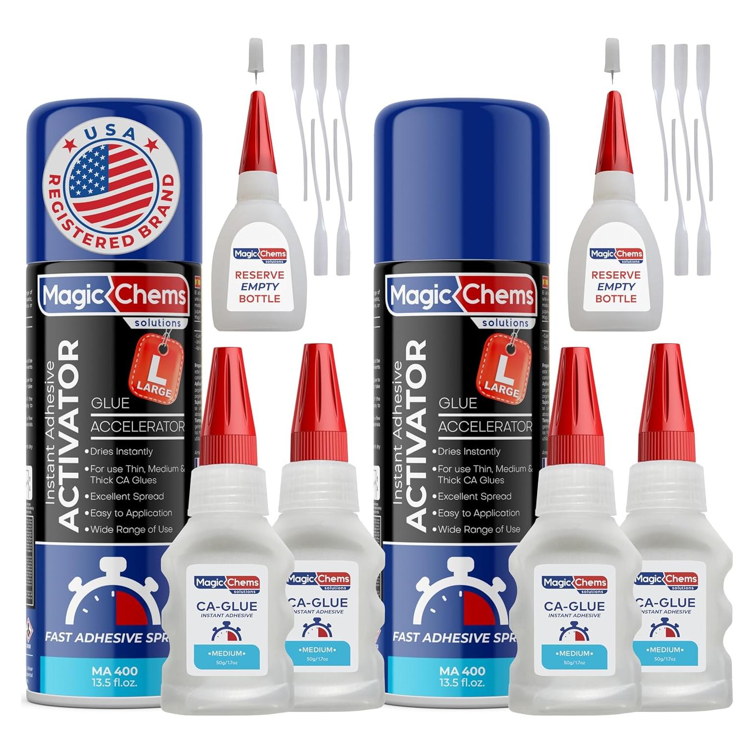 Pegamento CA con Activador Magic Chems 2 Paquetes 48.2 g + 400 ml