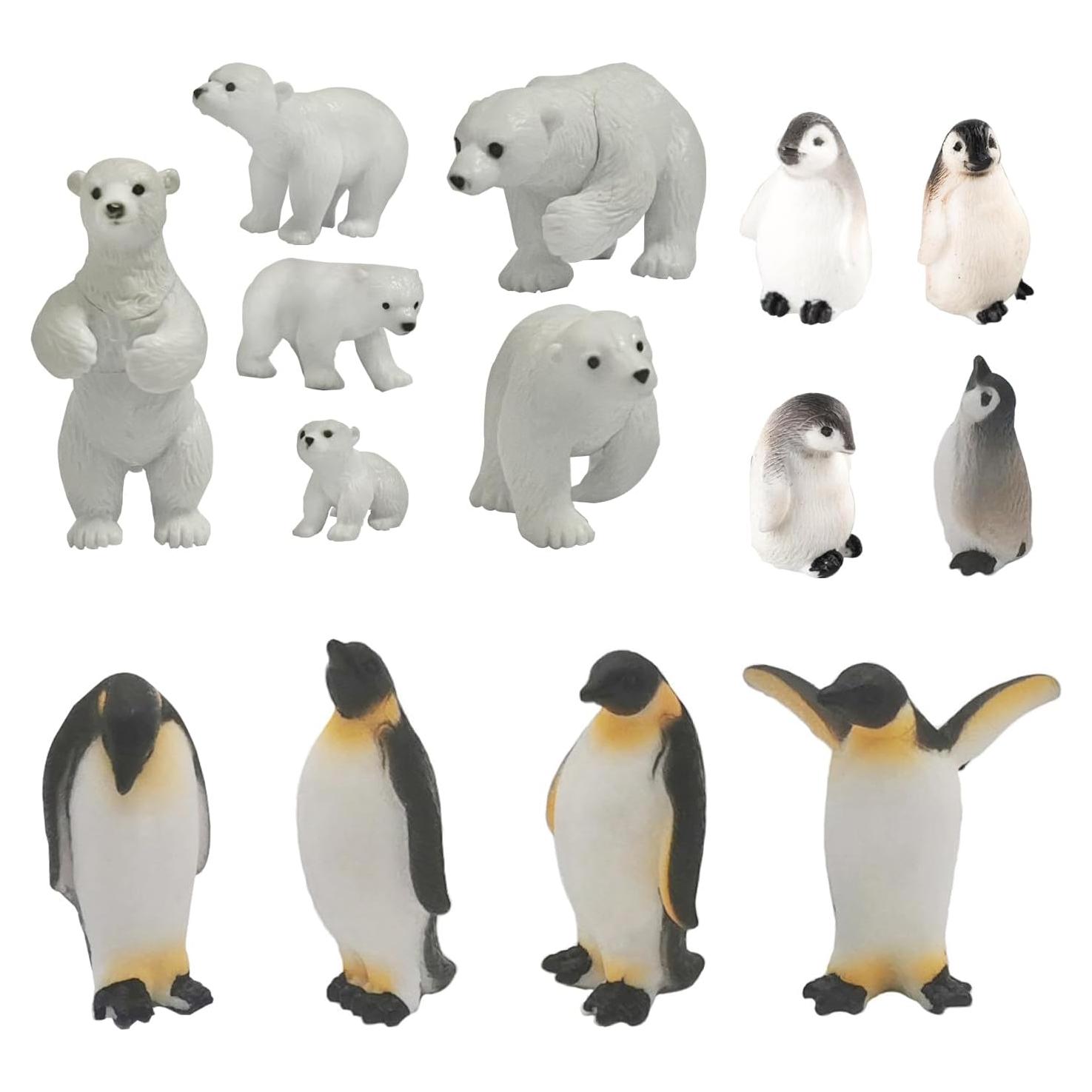 Juego de 14 Figuras Miniatura Osos Polares y Pingüinos Loutas