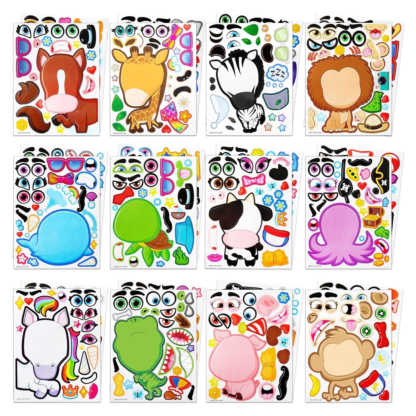 Stickers de Cara JOYIN 24 Hojas Animales y Fantasía 22.86x15.24cm