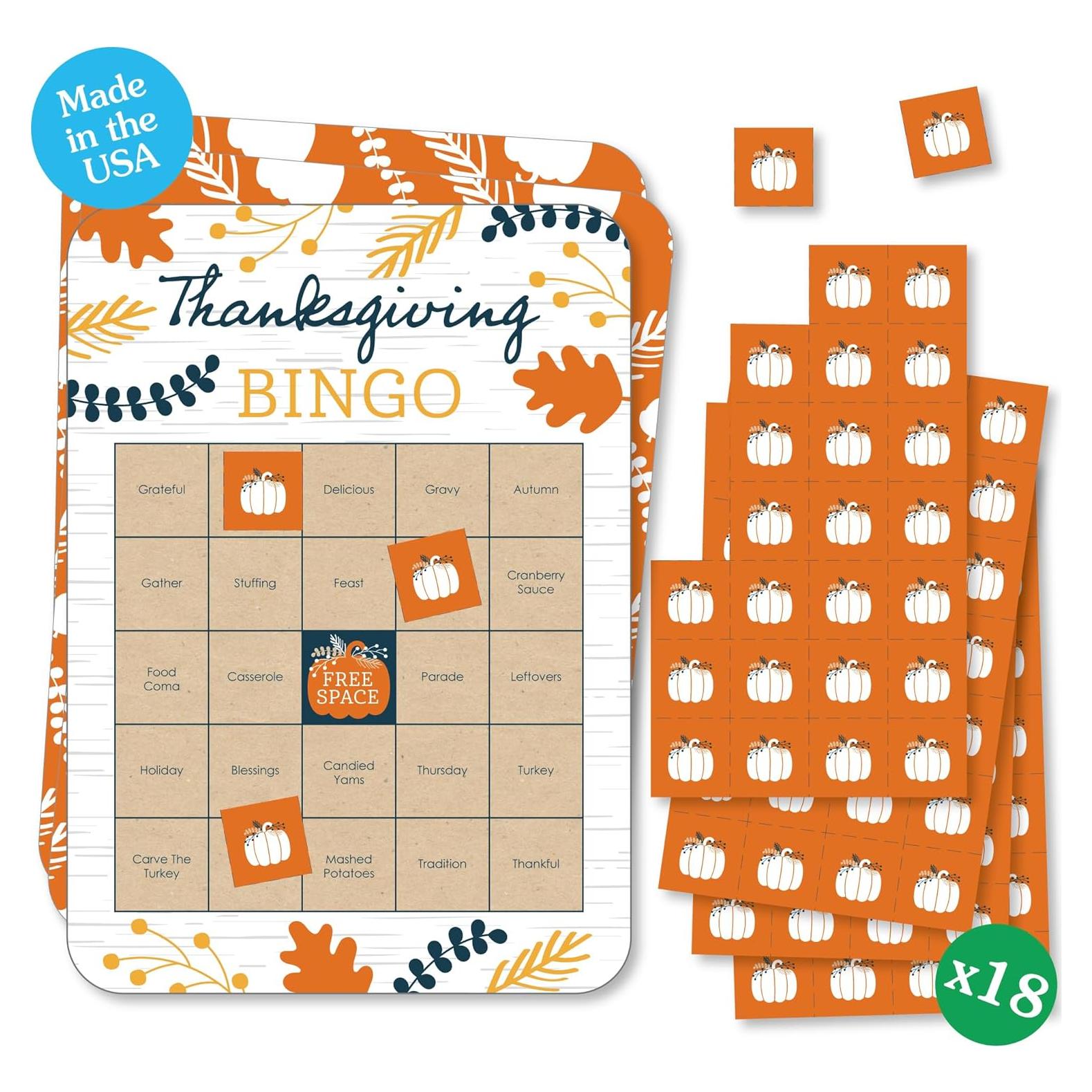 Juego de Bingo de Acción de Gracias Big Dot - 18 Tarjetas y Marcadores