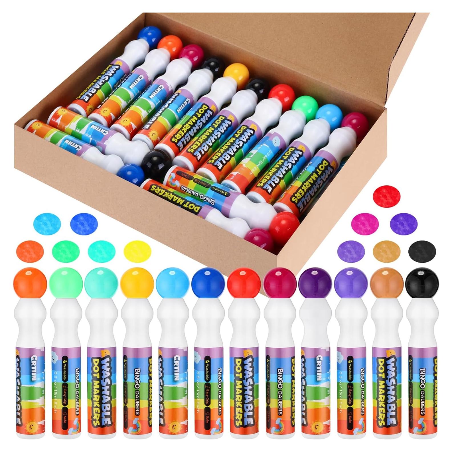 Set de 72 Marcadores de Puntos Lavables Crtiin 12 Colores 15 ml