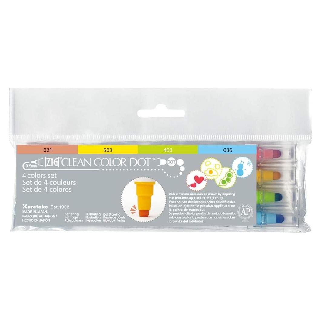 Marcadores Kuretake Zig Clean Colour Dot Set 4 Pzas 0.5mm