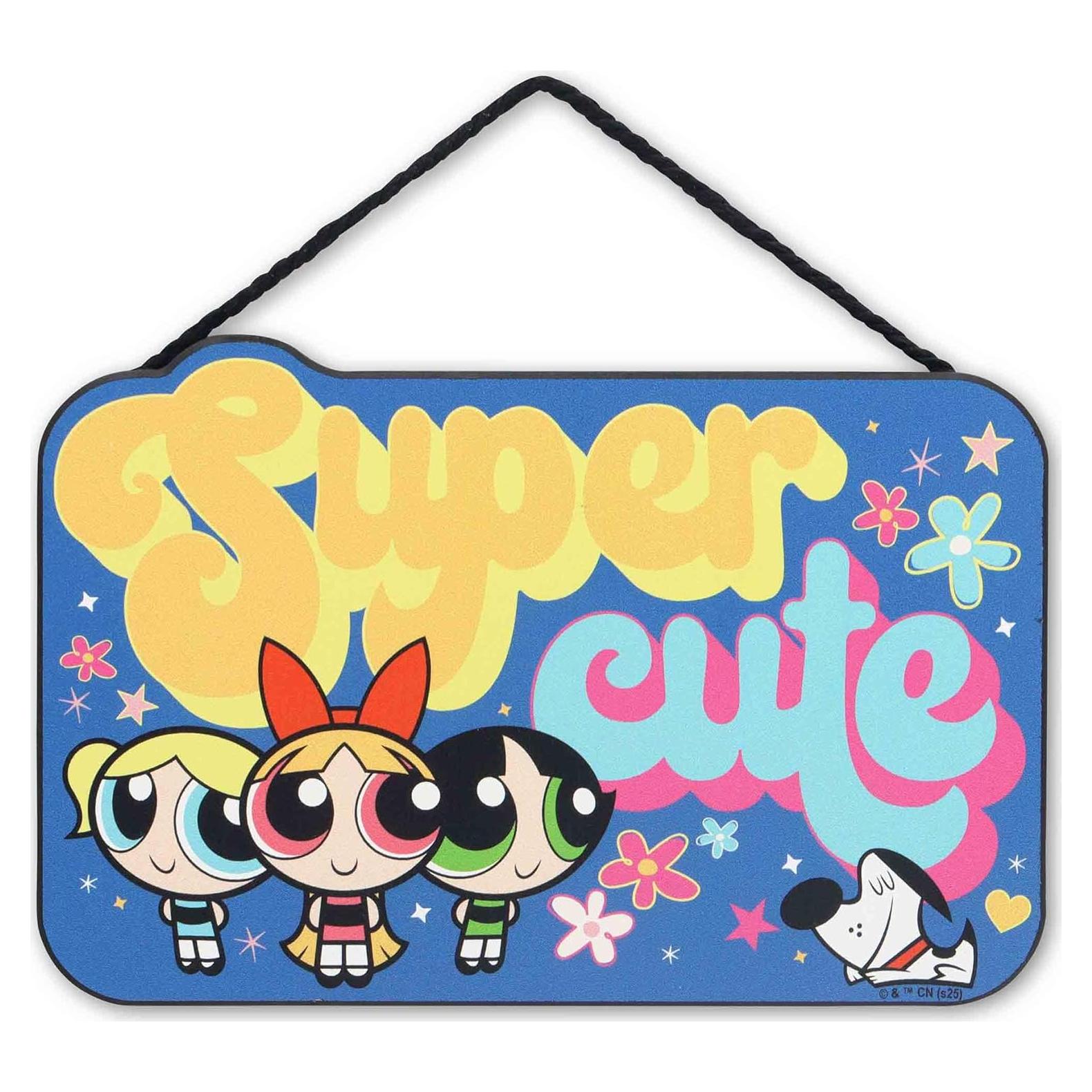 Cartel Colgante de Madera Chicas Superpoderosas Retro 21x14 cm