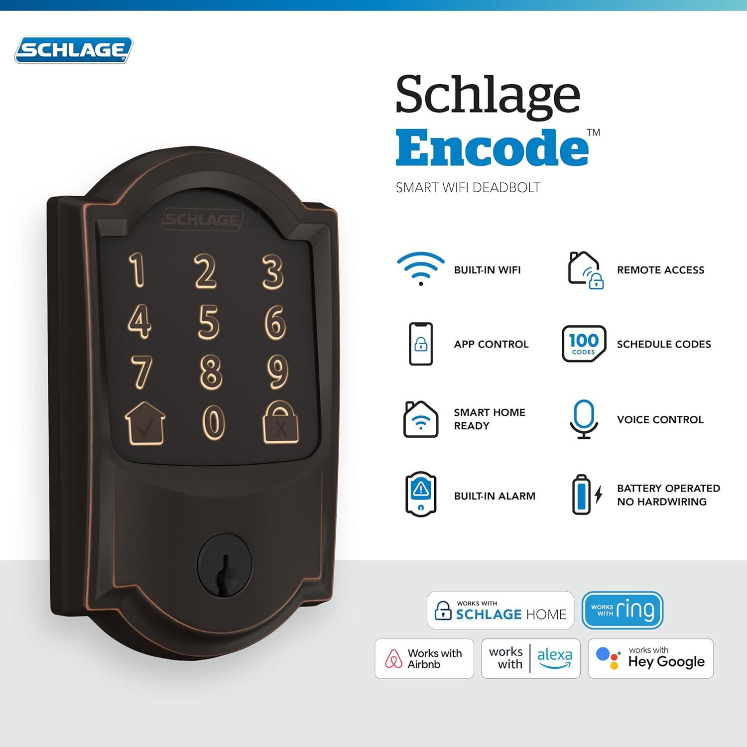 Cerrojo Inteligente Schlage Encode WiFi Camelot Bronce