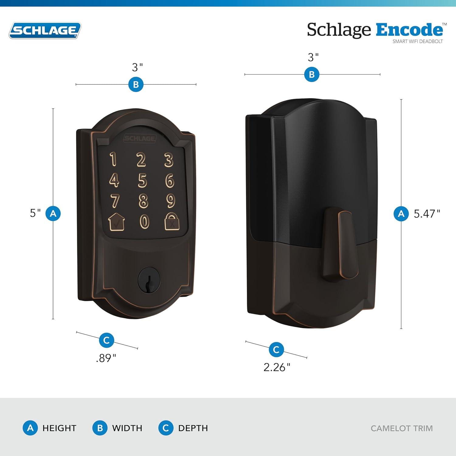 Cerrojo Inteligente Schlage Encode WiFi Camelot Bronce