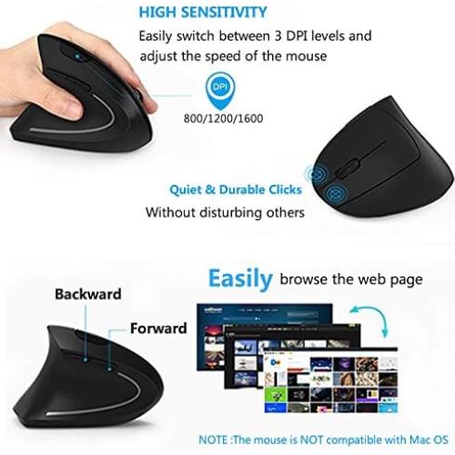 Ratón Vertical Ergonómico Lekvey para Zurdos Inalámbrico 2.4 GHz